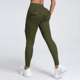 Cargo Style Fitness Pants Women's Sports Tight Leggings With Pocket Stretch High Waist Peach Hip Trousers StreetWear