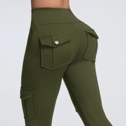 Cargo Style Fitness Pants Women's Sports Tight Leggings With Pocket Stretch High Waist Peach Hip Trousers StreetWear