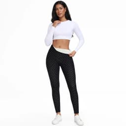 Women Fleece-Lined Dot Print Leggings Autumn Winter High Waisted Thermal Warm Pants Slim Plus Thicken Trousers Street Clothes