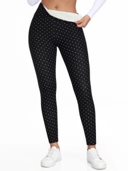 Women Dot Print Fleece Leggings High Waist Thermal Winter Warm Tights Solid Stretchy Casual Pants Female Streetwear Jogger
