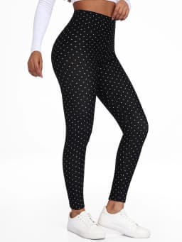 Women Dot Print Fleece Leggings High Waist Thermal Winter Warm Tights Solid Stretchy Casual Pants Female Streetwear Jogger