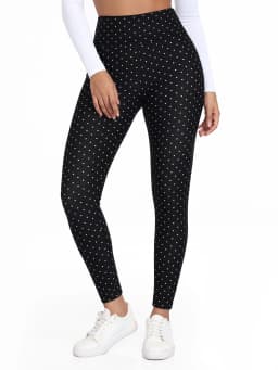 Women Dot Print Fleece Leggings High Waist Thermal Winter Warm Tights Solid Stretchy Casual Pants Female Streetwear Jogger