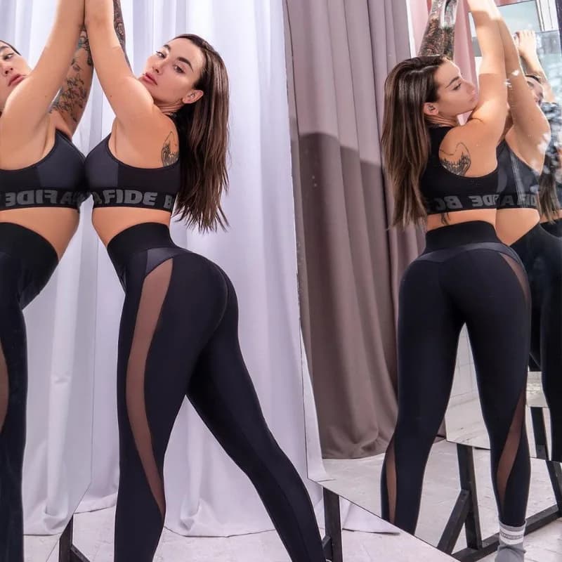 Women's High Waisted Sexy Mesh Panels Yoga Leggings Gym Workout Running Leggings Breathable Fashion Slim Elastic Leggings