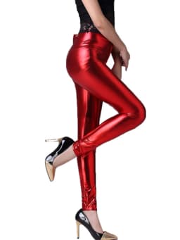 New PU Imitation Leather High-waisted Zipper Leggings Female Imitation Leather Wearing Red Small Feet Slim Nine-point Pants