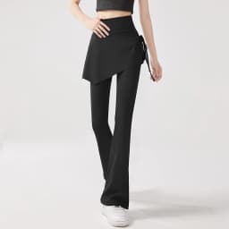 High Waist Yoga Pants Tight Fitness Pilates Anti-Light Bell Bottoms Fake Two-Piece Skirt Design Sporty Bottoms for Women