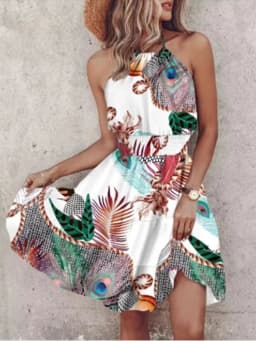 Bohemian Sleeveless Mini Dress Female Sexy Suspender Painted Printed Dresses Women's Beach Vacation Summer Robe