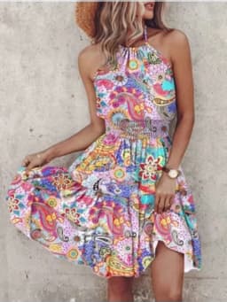 Bohemian Sleeveless Mini Dress Female Sexy Suspender Painted Printed Dresses Women's Beach Vacation Summer Robe