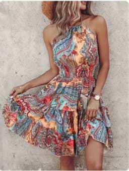 Bohemian Sleeveless Mini Dress Female Sexy Suspender Painted Printed Dresses Women's Beach Vacation Summer Robe