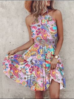 Bohemian Sleeveless Mini Dress Female Sexy Suspender Painted Printed Dresses Women's Beach Vacation Summer Robe