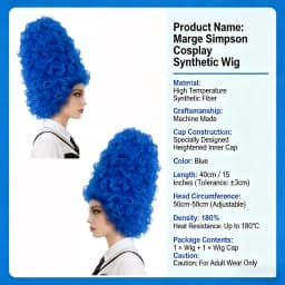 Anime Cos Blue Tall Tube Afro Wig Marge Simpson Same Style Beehive Hair High Temperature Fiber Wig For Halloween Party Role Play