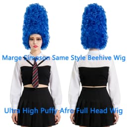 Anime Cos Blue Tall Tube Afro Wig Marge Simpson Same Style Beehive Hair High Temperature Fiber Wig For Halloween Party Role Play