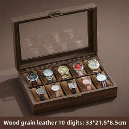 Luxury Wooden Grain Leather Watch Case High-Capacity Storage Multi-Watch Jewelry Organizer for Home