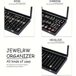 100 groove ring box box box box display box, ring holder storage box for jewelry display with glass cover