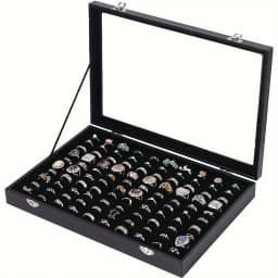 100 groove ring box box box box display box, ring holder storage box for jewelry display with glass cover