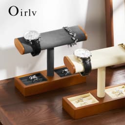 Oirlv Wooden Jewelry Organizer Watch Display Stand Necklace Bracelet Rings Storage Rack Jewelry T-bar Holder Showcase Props