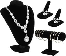 4 Pcs Velvet Jewelry Display Set Necklace Bracelet Ring Holder Organizer Stylish Storage for Home Garden Decor