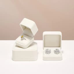 WoodTen Velvet Ring Jewelry Box Beige Earring Box Necklace Bracelet Storage Case Jewelry Organizer Jewelry Gift Box for Wedding