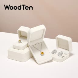 WoodTen Velvet Ring Jewelry Box Beige Earring Box Necklace Bracelet Storage Case Jewelry Organizer Jewelry Gift Box for Wedding