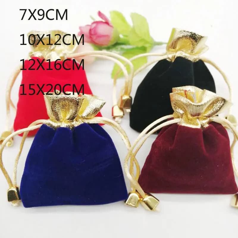 High Quality 100pcs Drawstring Velvet Jewelry Gift Package Bags & Pouches Phnom Penh Gold Bead Display Packaging Gift Bags