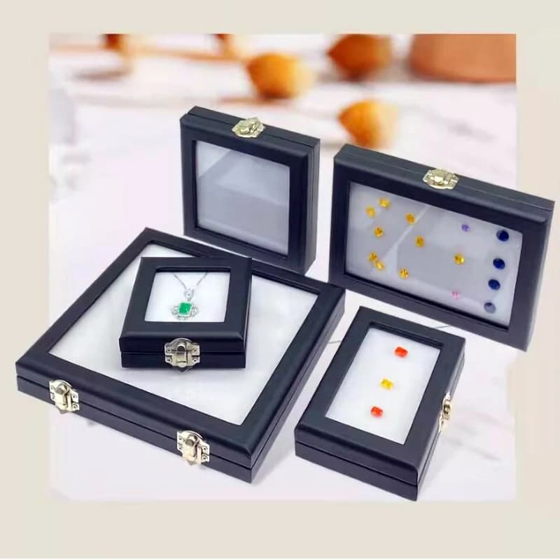 High Quality Diamond Display Box Leatherette Gemstone Storage Box Gem Display Case Stone Box Jewelry Holder Organizer
