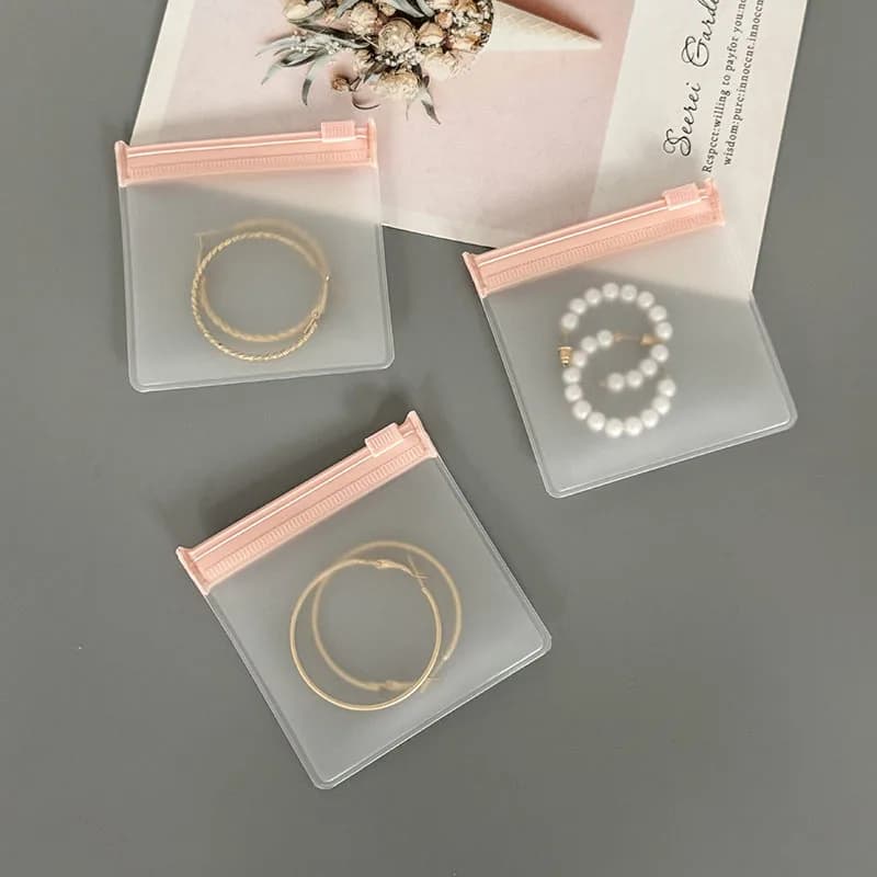 50pcs Small Pink Zipper Jewelry Storage Pouches Frosted Jewelry Packaging Bags for Accessories Charms Beads Gift Retail Display