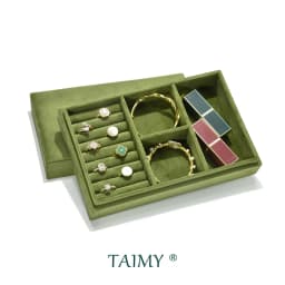 TAIMY Luxury Velvet Travel Portable Custom Logo Jewelry Tray With Lid Desktop Ring Bracelet Watch Storage Box Display Packaging
