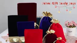 10pcs/lot 7x9cm 9x12cm 12x16cm Vintage Velvet Bag Gold Color Trim Drawstring Red Gift Bags Wedding Jewelry Packaging Pouches