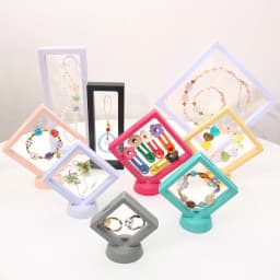 PE Film Colorful Jewelry Storage Box 3D Packaging Case Gemstone Free Stand Floating Frame Membrane Ring Earring Necklace Display