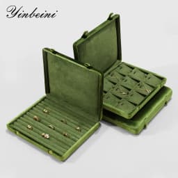 Yinbeini Velvet Jewelry Storage Case Ring Earring Pendant Display Organizer Large Space Packing Box for Collection XB006