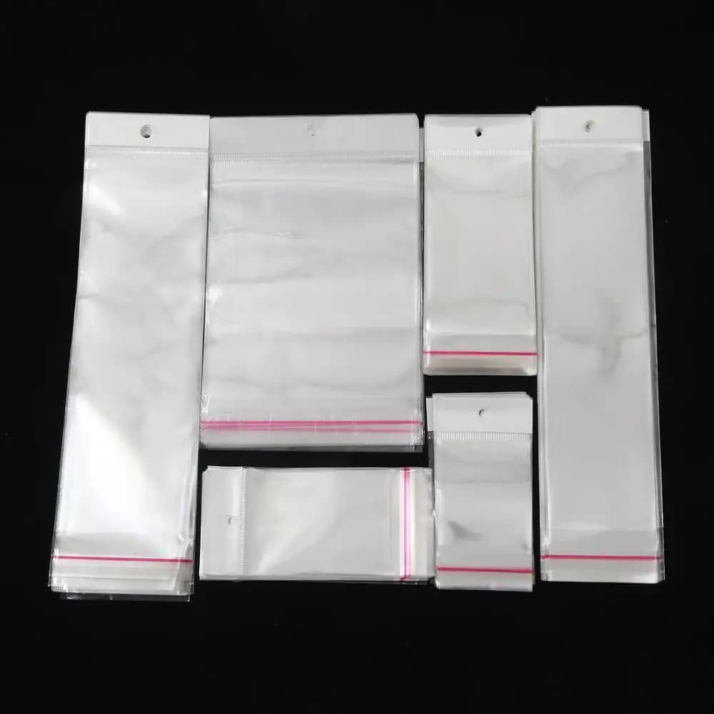 100pcs Transparent Self Adhesive Plastic Storage Bag OPP Poly Pack Bag With Hang Hole Retail Packaging Pouches Beads Jewelry Bag