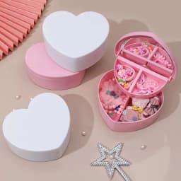 Girls Heart Jewelry Storage Box With Mirror Pink White Plastic Bracelets Hair Band Organizer Girl's Drawer Desk Jewelry Display