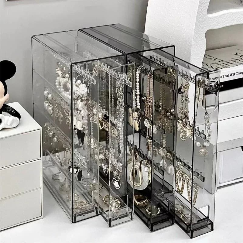 Transparent Jewelry Organizer Box Vertical Pulling Jewelry Box Dustproof Display Stand High-capacity Storage Hanging Accessories