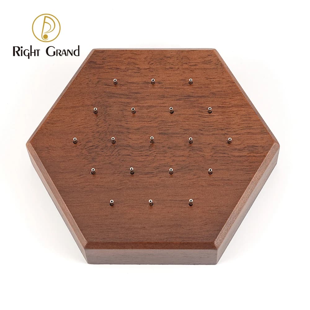 Hexagon Black Walnut Solid Wood Display Stand for 16G 14G Piercing Jewelry Modern Display Holder with 19 Holes
