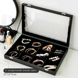 Stylish Black Jewelry Storage Box for Earrings, Necklaces, Rings, Bracelets and Other Accessories with Transparent Glass Cover