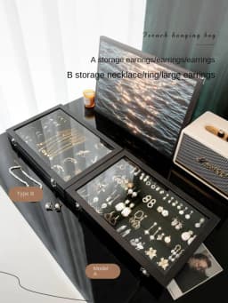 Stylish Black Jewelry Storage Box for Earrings, Necklaces, Rings, Bracelets and Other Accessories with Transparent Glass Cover