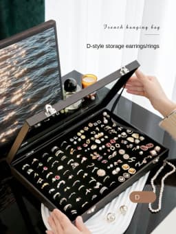 Stylish Black Jewelry Storage Box for Earrings, Necklaces, Rings, Bracelets and Other Accessories with Transparent Glass Cover