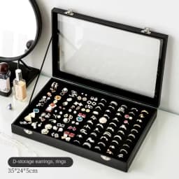 Stylish Black Jewelry Storage Box for Earrings, Necklaces, Rings, Bracelets and Other Accessories with Transparent Glass Cover
