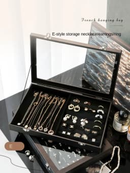 Stylish Black Jewelry Storage Box for Earrings, Necklaces, Rings, Bracelets and Other Accessories with Transparent Glass Cover