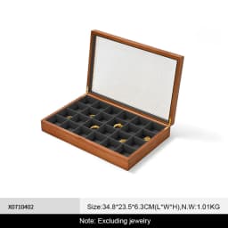 WoodTen 12/24 Grid Wooden Jewelry Box Ring Necklace Bracelet Display Case Jewelry Storage Box Jewelry Organizer Case For Women