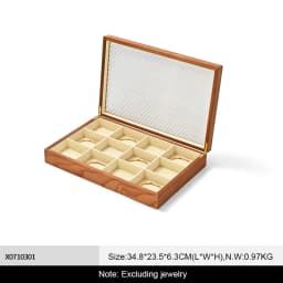 WoodTen 12/24 Grid Wooden Jewelry Box Ring Necklace Bracelet Display Case Jewelry Storage Box Jewelry Organizer Case For Women
