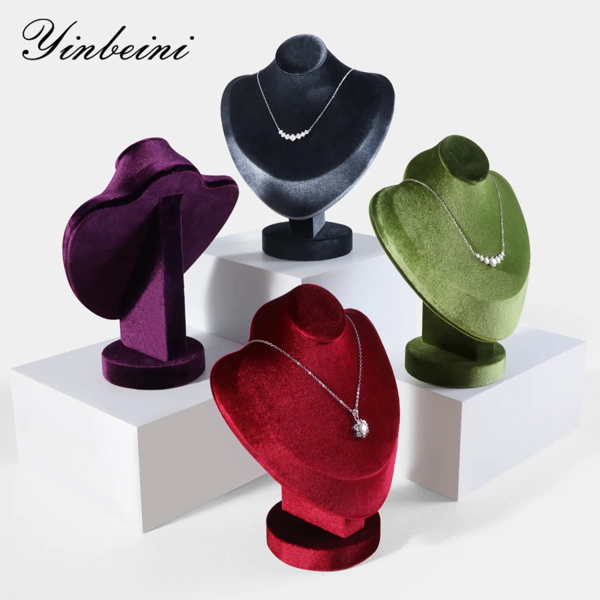 Yinbeini Velvet Jewelry Pendant Chest Stand Necklace Display Organizer Jewelry Store Countertop Exhibition Props RB026