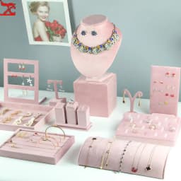 Jewelry Rack Display Pink Velvet Cloth Window Necklace RingJewelry Exhibitor Props High-End Display Props Free Combination