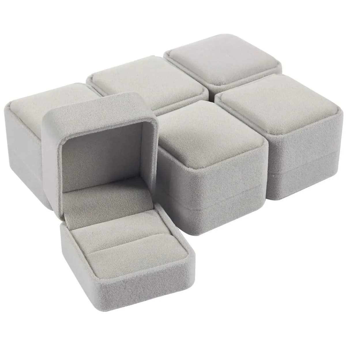 6PCS Square Velvet Ring Box Rings Earrings Studs Storage Organizer Jewelry Gift Case Romantic Proposal Wedding Ring Box