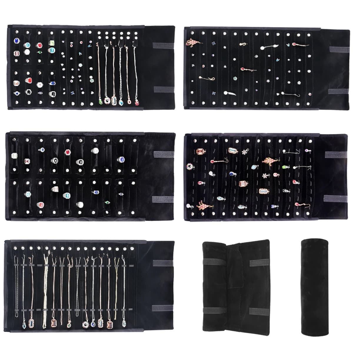 Portable Large Travel Jewelry Roll Bag Pendant Necklace Bracelet Chain Storage Carrying Case Watch Bangle Ring Earring Organizer