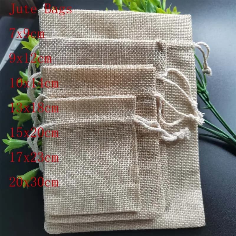 20Pcs/Lot Jute Drawstring Bags Jewelry Packaging Bags Cotton Linen Gift Pouch Christmas Wedding Party Candy Storage Bag Diy