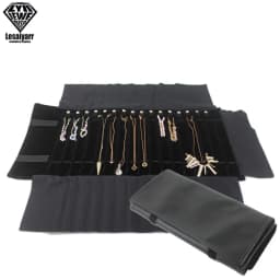 Travel Jewelry Organizer Roll Foldable Jewelry Case for Journey-Pendant Necklaces Jewerly Storage Bag Velvet Storage Box