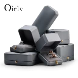Oirlv Premium Leather Double Ring Couple Box for Wedding Ceremony Engagement Pendant Earrings Necklace Holder Jewelry Gift Box