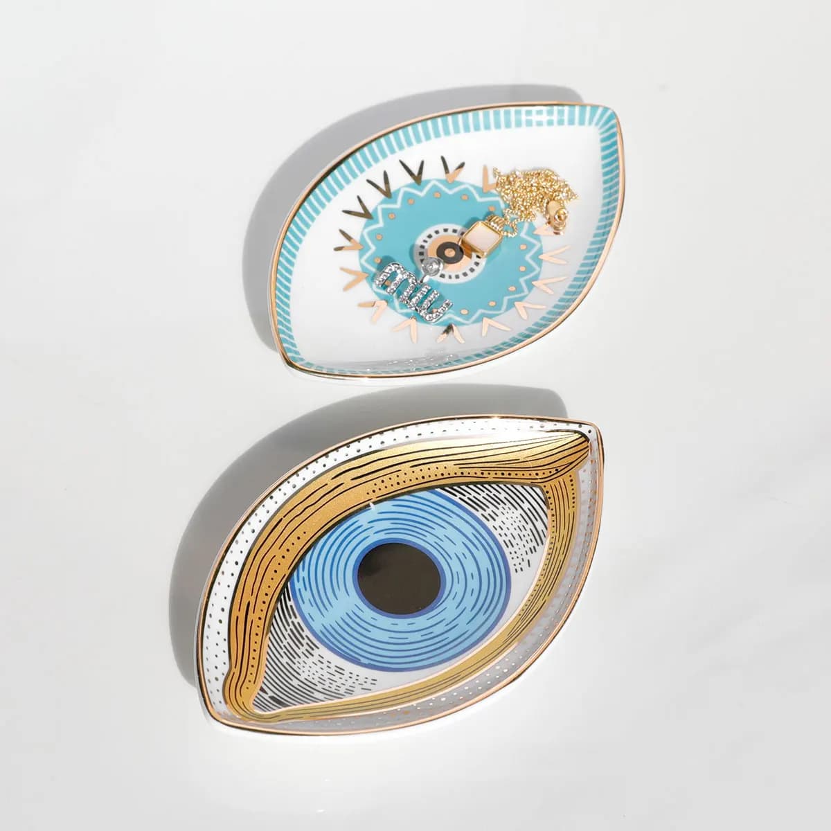 1pc Ceramic Jewelry Storage Tray, Unique Eye Design Desktop Organizer For Rings, Earrings, Keys, Ceramic Evil Eye Trinket Plate