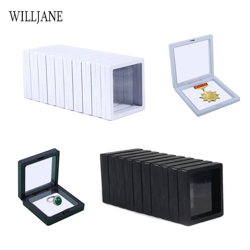 3D Floating PE Film Jewelry Display Frame Stand Holder Box 10/Unit Portable Brooch Coin Medal Suspension Storage Collection Case