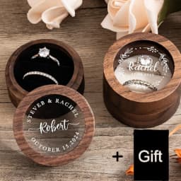 Free Personalized Wooden Wedding Ring Box With Bag Wedding Walnut Ring Box Custom Engagement Proposal Holder Bridal Gift For Her